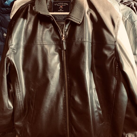 VINTAGE BOMBER  LEATHER JACKET DARK BROWN US POLO XL - Picture 2 of 3